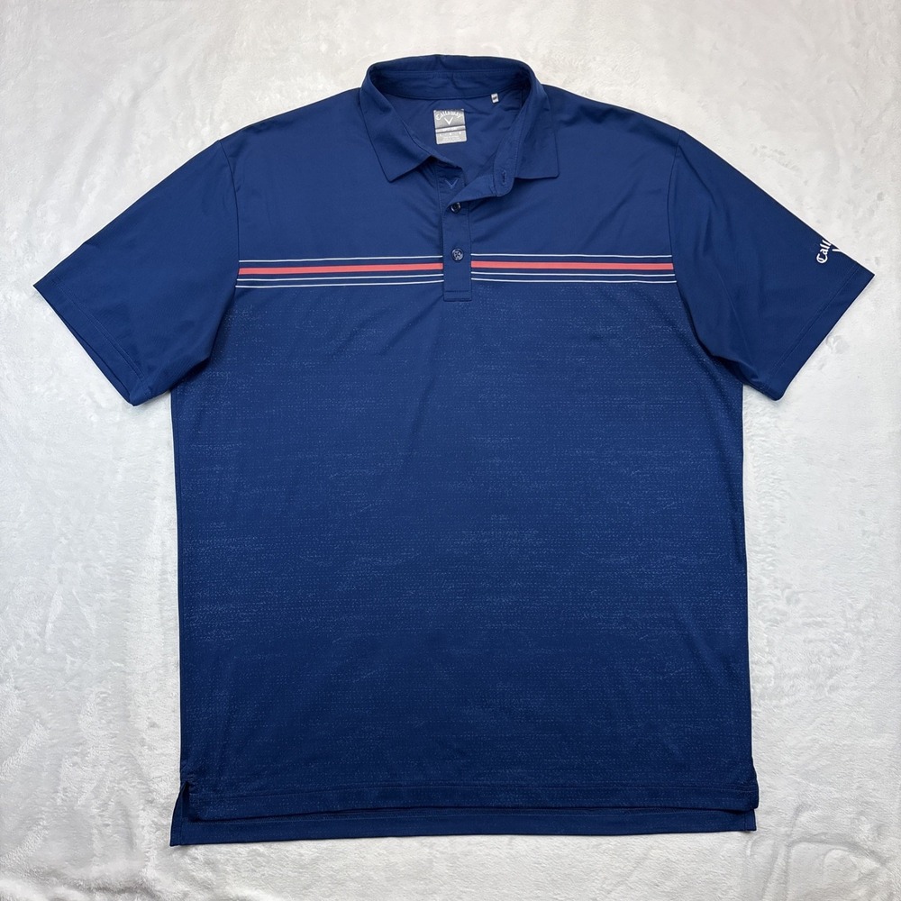 Callaway Opti-Dri Golf Polo Shirt Mens Size L Blue Striped Short Sleeve Golfcore
